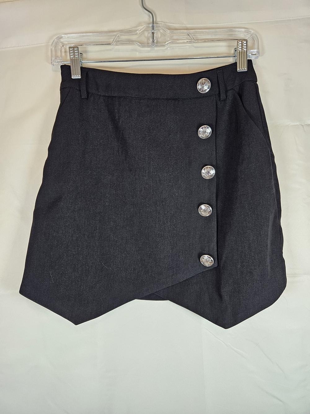 Cider Black Asymmetrical Mini Skirt with Buttons Whimsigoth Grunge Preppy